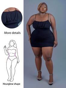 CurvyTilda Plus Size Women's Summer Sexy Black Knitted Mesh Bodycon Mini Dress With Spaghetti Straps Dress, For Hourglass Body Shape - Black - View 1