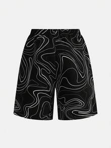 SHEIN Leap Crew 1 件青少年男孩全身印花抽绳腰部泳裤春季穿夹克，春季返校 - 彩色 - 查看 4