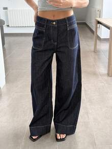 Livesso Women's Casual Loose Straight Leg Jeans With Pockets - Blue - View 1
