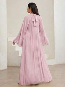 Veilorie Women's Elegant Minimalist Solid Color Loose Pleated Arabic Style Dress - Pink - View 2