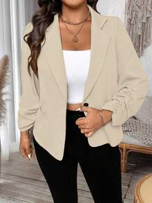 SHEIN LUNE Áo khoác ngắn nhẹ, dáng suông, thắt eo, dành cho nữ cỡ lớn - Màu Khaki - Xem 3