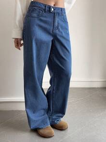 Dazy Tall Jeans décontractés droits et amples à rayures pour femmes - Jean bleu - Voir 6