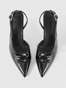 ROMWE Grunge Punk Dark Rock Punk Goth Shoes Closed Toes Hollowed Out Mary Jane Shoes Pointed Cross Strap Dress Shoes Riveted Stiletto Commuter Work Shoes Women's High Heel Shoes - Black strap - View 6