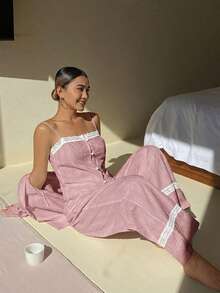 DAZY 3件套度假风波点纹理面料女士夏季睡衣套装 - 淡紫色 - 查看 6