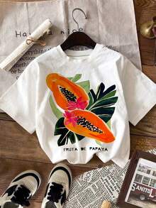 DrmWander Kaos Kasual Ukuran Besar dengan Motif Daun Pepaya - Putih - View 1