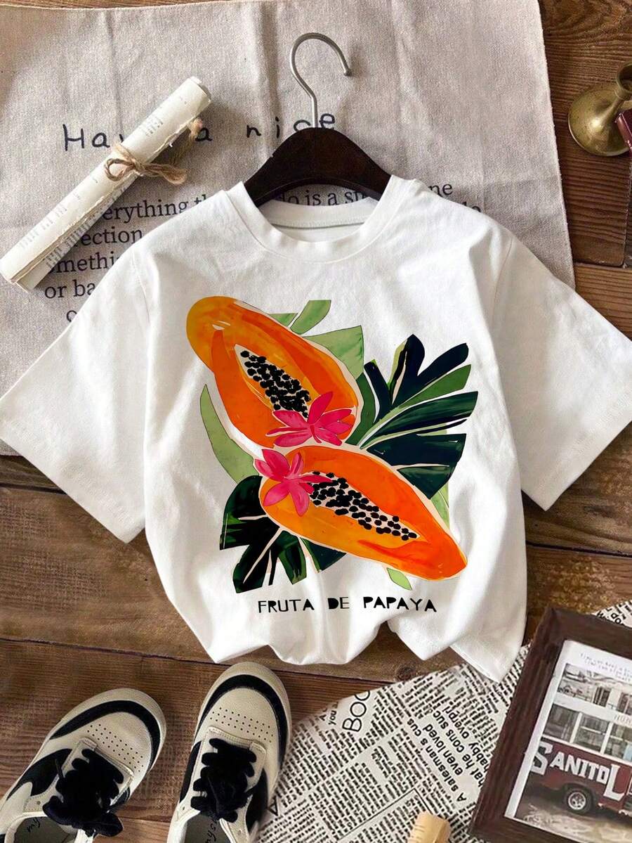 DrmWander Kaos Kasual Ukuran Besar dengan Motif Daun Pepaya - Putih - View 1