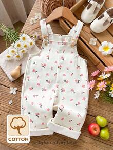 Cozy Pixies Bộ áo liền quần yếm in hoa cho bé gái, đa năng và thoải mái. - Màu be - Xem 3