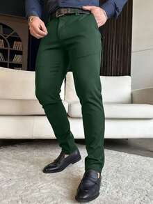 Calvornis Men's Casual/Business Solid Color Slant Pocket Formal Suit Pants, Ceremony - Dark Green - View 3