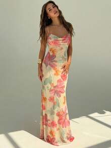 Aloruh Đầm maxi hở lưng lãng mạn nhiều màu sắc phong cách Bohemian, kiểu dáng nghỉ dưỡng, in họa tiết lưới ombre cầu vồng, hàng mới về. - Nhiều màu - Xem 4