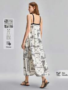 Ontre Nuovo arrivo Primavera/Estate 2026 Abito lungo e ampio da donna con stampa, design elegante minimalista urban chic con cintura a contrasto, vestito a-line adatto per uscite, vacanze, festività, appuntamenti romantici, Festa dell'Indipendenza, matrimoni, ufficio, scuola, abito lungo versatile e alla moda per le donne - Multicolore - Visualizzare 5