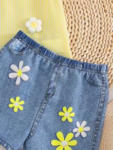 Cozy Pixies Conjunto de 2 piezas para bebé niña: Top con mangas de vuelo texturizadas amarillo y pantalones rectos - Amarillo - Ver 3