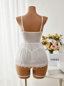 Esselle 3 chiếc Ren Up Front Lace Panel Nội y Garter Đồ lót Dress - trắng - Xem 2