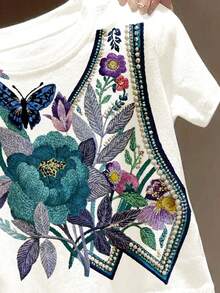Baby Girls White Floral Summer T-Shirt, Cute Vacation Butterfly Plant Graphic Tee, Boho Pressed Wildflowers Top, Korean Style Casual Baby Girl Short Sleeve - Multicolor - View 4