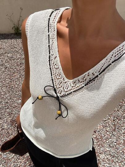 Livesso Blusa de punto de cuello en V casual y versátil para uso diario de mujer