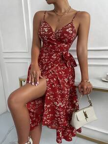 Elenzga Vestido Floral com Babados e Alças Versátil em Plus Size - Multicolorido - Visão 1