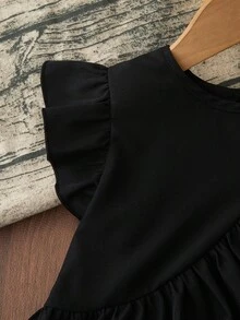 Elladie kids 女童可爱不对称下摆设计蝴蝶结印花休闲裤套装；女童两件套；女童黑色荷叶边上衣蝴蝶结印花裤套装；女童黑白套装；女童夏季套装；女童夏季套装；女童两件套；黑色荷叶边上衣条纹裤套装；女童蝴蝶结印花裤 - 彩色 - 查看 8