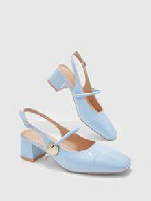CUCCOO BIZCHIC Women's Fashion High-Heeled Shoes, Buckle Thick Heel PU Global Four-Season Commute Elegant Foundation Festival Vacation Outdoor Office Daily Versatile - Blue - View 6