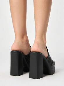 ROMWE Giày sandal cao gót hở mũi kiểu dáng cá cá dành cho nữ, phong cách Punk Gothic, đế dày, gót dày, họa tiết hình chữ thập, thích hợp cho mùa xuân hè, tiệc tùng, lễ hội, giày một gót dành cho nữ, phong cách Y2K. - màu đen - Xem 5