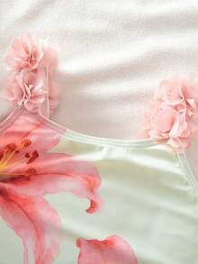 SHEIN Traje de baño de una pieza con estampado floral y volantes para niña joven - Multicolor - Ver 5