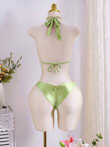 Swim Chiccia Bộ bikini hai mảnh gợi cảm, thanh lịch, cổ điển, lãng mạn, thích hợp mặc đi biển/hẹn hò cho nữ, với dây đeo dày, thiết kế xếp ly, màu sắc trung tính, đồ bơi bikini nữ. - Màu xanh Bạc hà - Xem 6