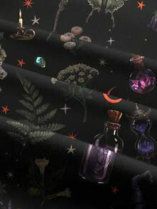 ROMWE Gothic Dark Academia Witchy Botanical Print Plus Size Cami Dress Fall - Black - View 4