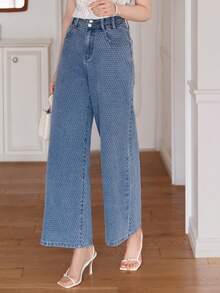 DAZY Women's Loose Casual Sexy Textured Straight-Leg Denim Jeans, Spring Summer Swimming Pastal - Blue - View 3