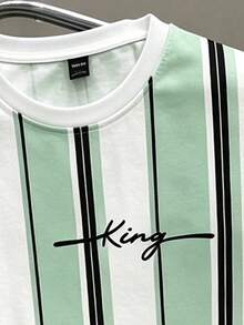 Manfinity Hypemode Bộ đồ nam thường ngày gồm áo thun và quần short in chữ kẻ sọc, thích hợp cho mùa hè. - Nhiều màu - Xem 2