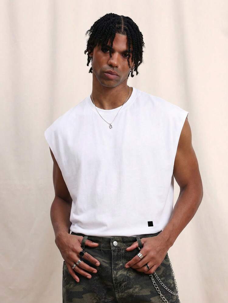 Men's White Sleeveless Tank Top Crew Neck Regular Fit Cotton Summer Casual Muscle Tee Basic Essential Everyday Wear
