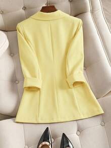 EMERY ROSE Plus Size Yellow Blazer With Faux Pocket Decor - Yellow - View 2