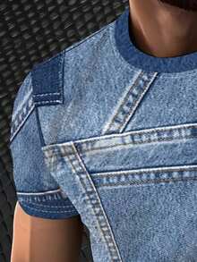 Manfinity Dauomo Áo thun nam tay ngắn cổ tròn in họa tiết giả denim - Nhiều màu - Xem 3