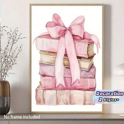 Canvas Posters Wall Art: Preppy Room Decor - Book Stack With Pink Bow - Art And Crafts - Canvas Painting - Wall Art Decor - Suitable For Living Room Decor, Bedroom Decor, Dining Room Decor, Garage Decor, Office Decor, Cafe Decor, Bar Decor, Patio Decor, Wall Art With Frame