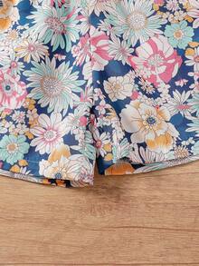 SHEIN Bộ 2 món/Bộ áo và quần short in hoa cho bé gái đi nghỉ thường ngày - trắng - Xem 8