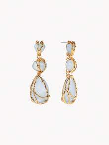 Opalesca Bông tai dáng dài đính đá nhựa phong cách Bohemian mới, bông tai lưới hợp kim nhẹ sang trọng, bông tai hình giọt nước hình học. - màu xanh da trời - Xem 3
