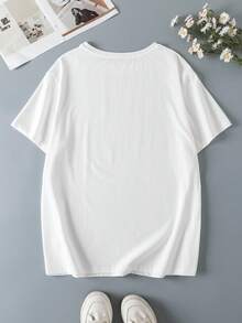 HARRY POTTER X SHEIN Plus Size Summer Casual Cartoon Letter Print T-Shirt - White - View 3
