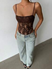 Aloruh Solid Color Lace Backless Camisole Camisole - Coffee Brown - View 7