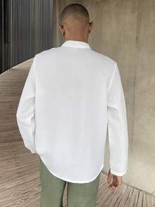 Ngobest Haus Ngobest Haus 男士宽松亚麻质感立领撞色纽扣长袖上衣和抽绳长裤两件套，春夏款 - 彩色 - 查看 2