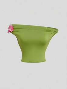 Sweetra Plus Size Spring New Design Sense High Street Elegant Loose Fitted Off-Shoulder Retro Sexy Fitted Comfortable Outdoor Green 2-Piece Set - Green - View 3