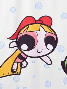 THE POWERPUFF GIRLS X SHEIN 1 件装，卡通女孩图案防水浴帘，适用于带挂钩的浴室隔断帘，家用浴室装饰帘，四季通用浴帘 - 多色 - 查看 2