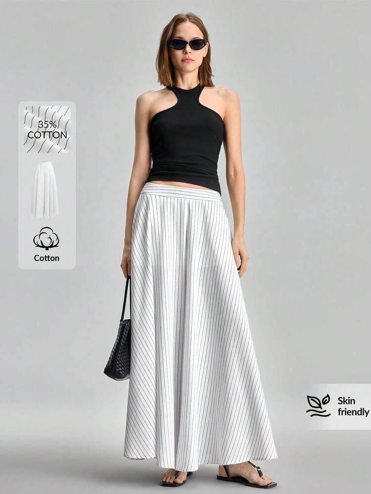 Women's Black And White Striped Casual Chic Versatile Wide Leg Pants For Daily Wear Holiday Vacation Summer All-Season Versatile Modern Urban Fashion Business Casual Women's Wear Office Attire Understated Old-Money Style, Elegant And Sophisticated, High-Quality Commuter And Airport Clothes Bohemian Style Vacation Outfits Seaside Women's Clothing, Country Music Concert Style, Western Style Clothing, Nomadic Casual Fashion Boho Modern Vacation Nomadic Casual Fashion All-Match Women's Country Conce