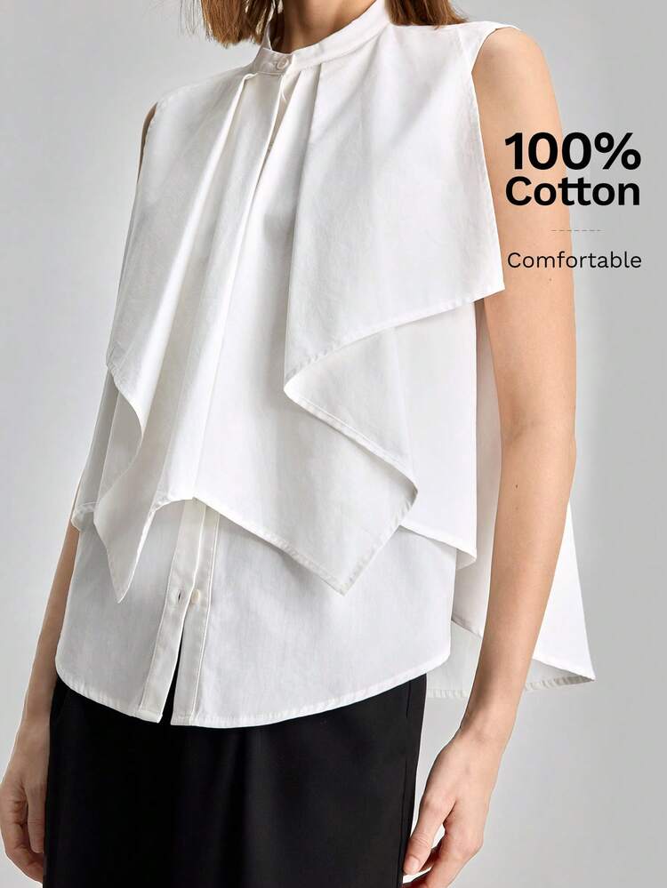Women's White Ruffle Collar Sleeveless Top, Summmer Office Elegant All-Season Versatile Modern Urban Fashion Business Casual Women's Wear Office Attire Understated Old-Money Style, Elegant And Sophisticated, High-Quality Commuter And Airport Clothes High-End, Elegant, Old-Fashioned Cruise Attire For Wedding Guests Street-Cool, High-End, Simple, Cool Motorcycle Style Workwear