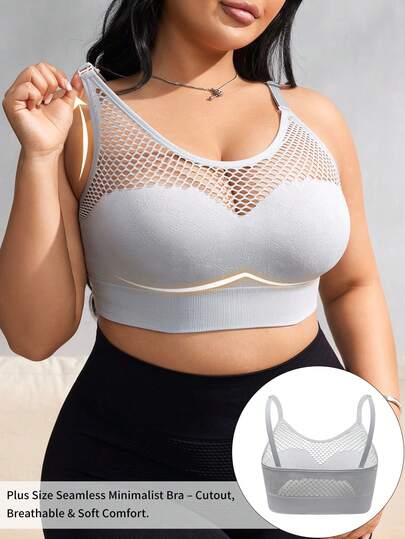 SHEIN 1pc Seamless Plus Size Adjustable Hollow Front Wireless Bra