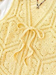 Travachic Áo khoác cardigan mỏng không tay buộc phía trước dành cho nữ, thích hợp cho kỳ nghỉ hè. - Vàng nhạt - Xem 4
