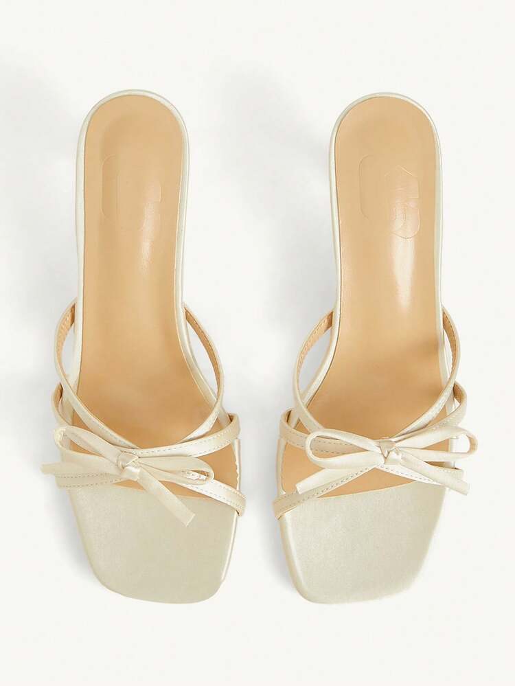CUCCOO CHICEST Champagne Satin Bow High Heel Square Toe Thin Strap Thin Heel Outside Temperament Banquet Sandals