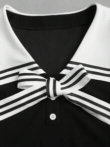 Sweetra Nuevo vestido azul casual, cómodo y versátil para primavera/verano, con estilo universitario elegante, de corte ceñido y escote náutico retro sexy para mujer - Negro - Ver 5