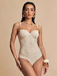 Silquee Women'S Solid Color Textured One-Piece Swimsuit For Vacation Bathing Suits For Women One Piece Swimsuit Women - Apricot - View 1