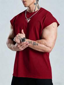 GymBeat Men's Graphic Print Red Casual Sports Tank Top - Burgundy - View 4