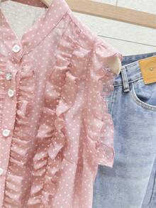Franclia Blus Chiffon Polkadot Hitam Wanita, Elegan dan Romantis dengan Hiasan Rumbai di Bagian Bawah. - Baby Pink - View 4