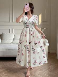 Feyla Nuevo vestido casual, de fiesta y para vacaciones, con ajuste de cintura y vuelo, con estampado floral diminuto de estilo retro francés romántico - Multicolor - Ver 3