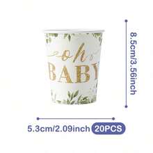 植物主题 Oh Baby 一次性餐盘、餐巾纸和杯子套装，可供 20 位客人使用。这款一次性派对用品套装（包括餐盘、餐巾纸和杯子）非常适合生日派对、婚礼和家庭野餐。 - 查看 10