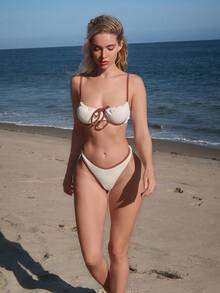 Turnttoni Women Contrast Binding Bikini Top And Bottom Swimwear Set, For Summer Beach Vacation - Multicolor - View 1